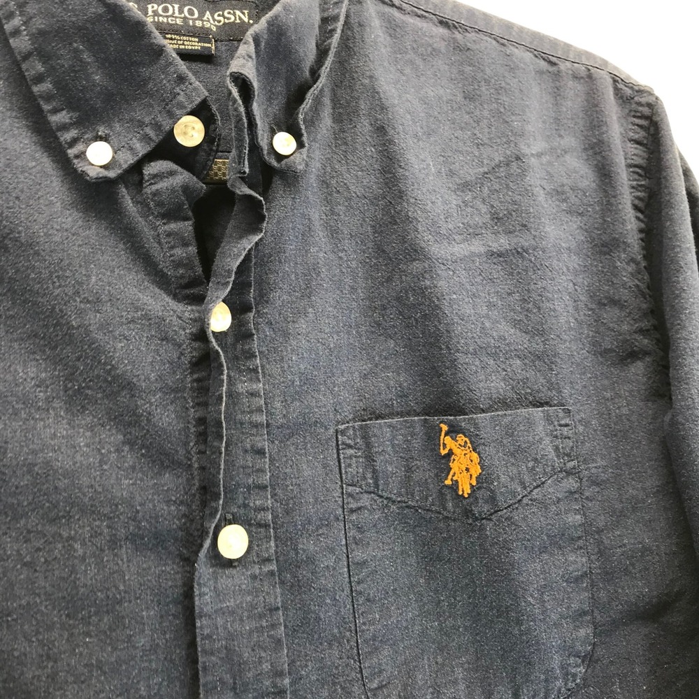 US Polo Assn Mens Medium Navy Blue Long Sleeve Button Down Cotton Shirt Logo